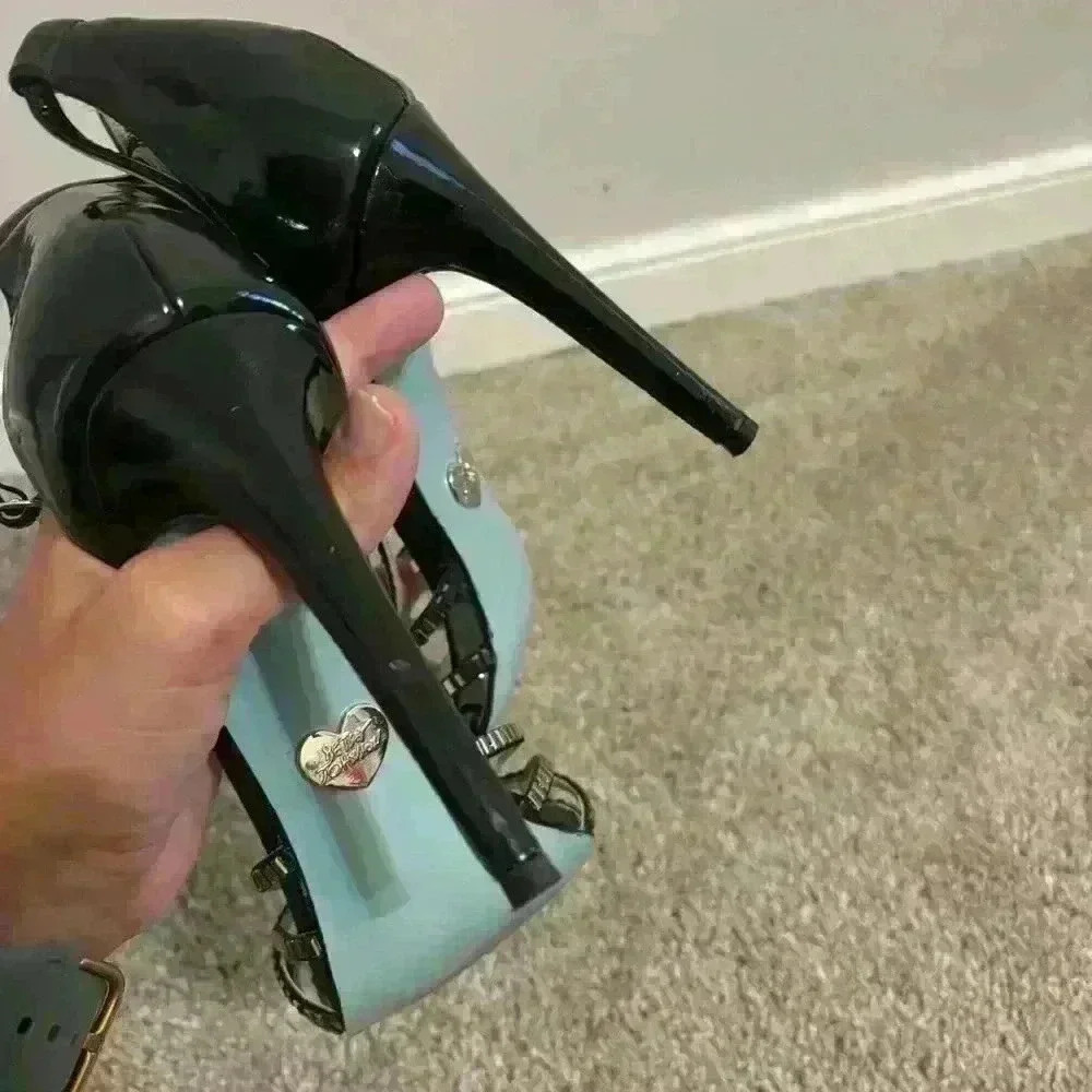 Blue by Betsey Johnson SB Rosin Black Embellished Sandal Heels Size 9 - Picture 7 of 9